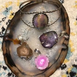 Druzy Bracelet & Pendants.  New.